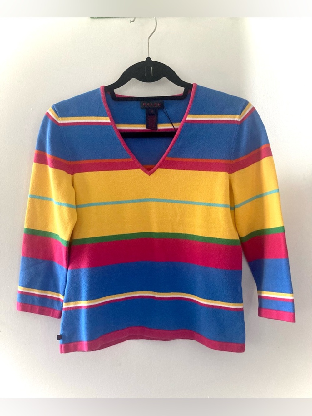 Vintage 90s Ralph Lauren Horizontal Stripe Knit Top - 3/4 Sleeve - Rare - Picture 4 of 16